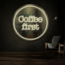 Neon coffee first en metacrilato espejo