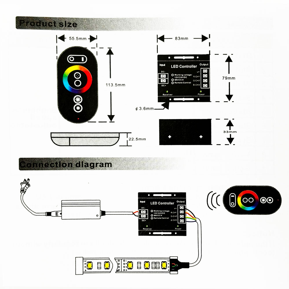 Dimmer con mando Tira monocolor 12/24V-DC